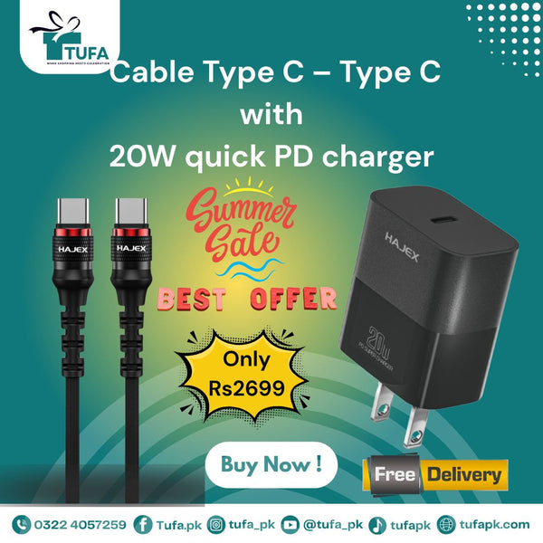 Cable Type C to C with 20w PD Charger